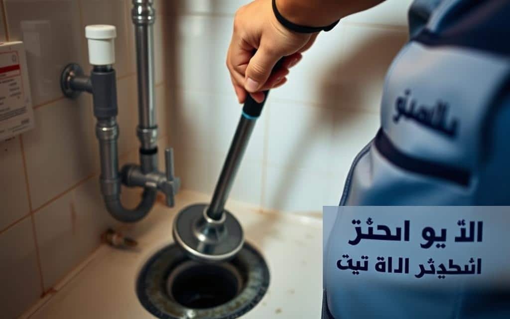 فني يقوم بتسليك مجاري باستخدام جهاز ضغط المياه في حي المرسلات